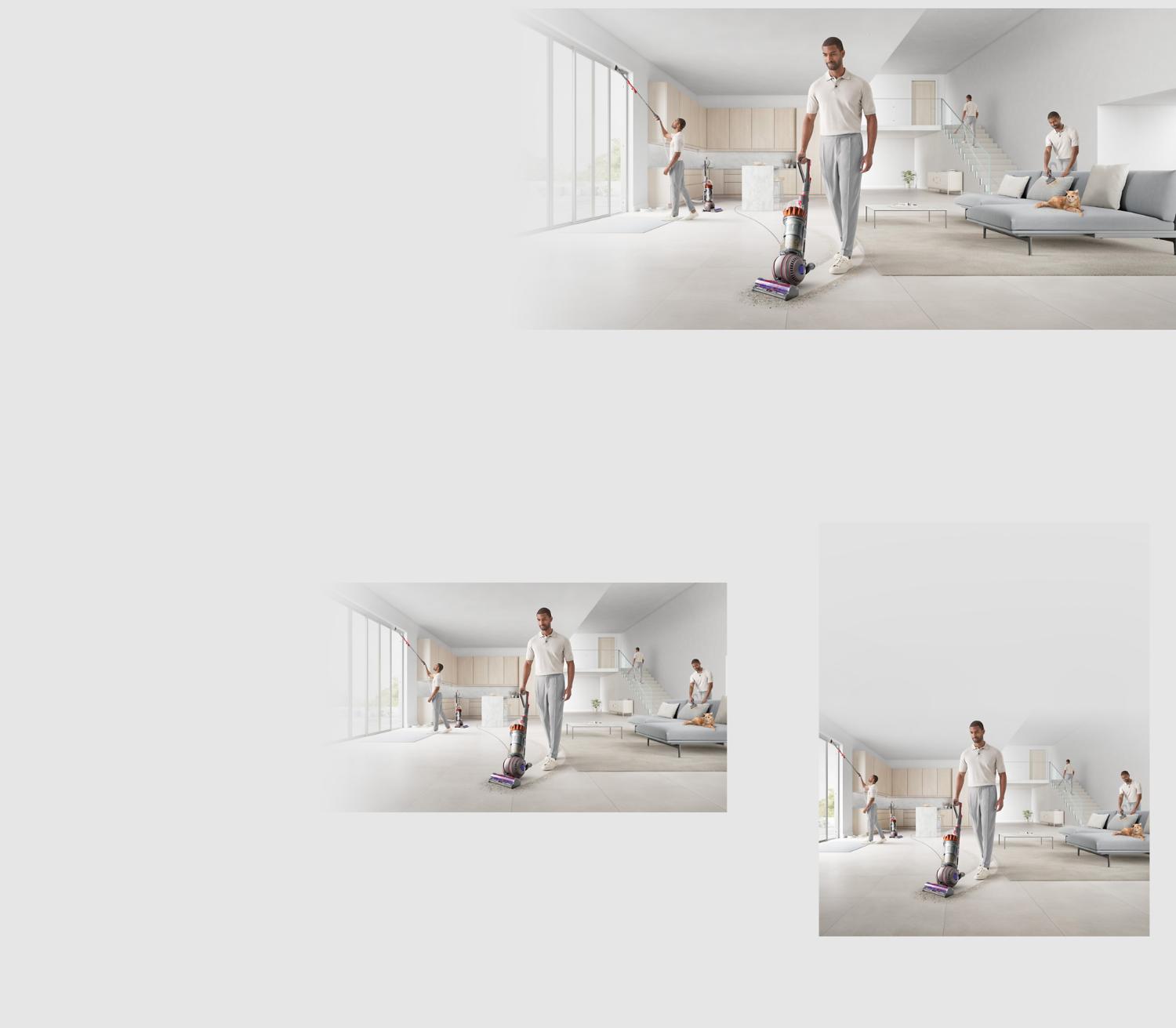 A man cleans his whole house with the Dyson Ball Animal Complete.