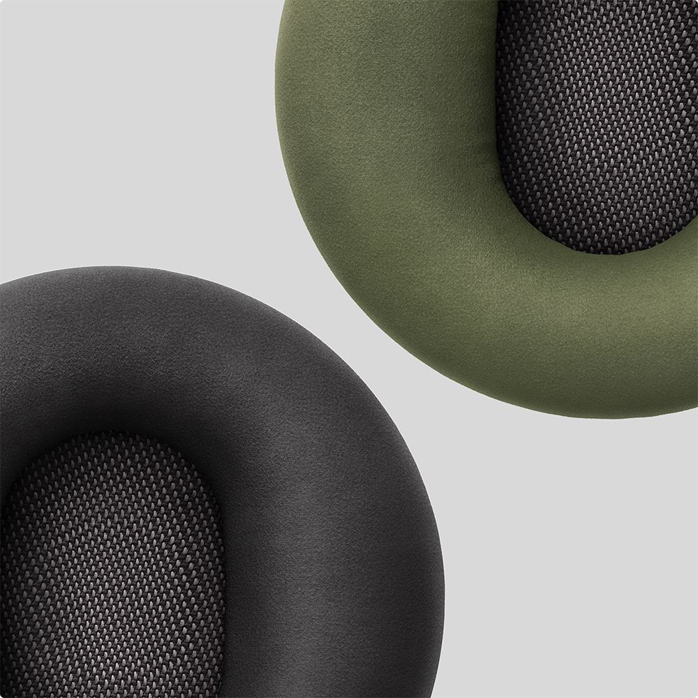 Two Dyson OnTrac cushions in khaki and dark iron.