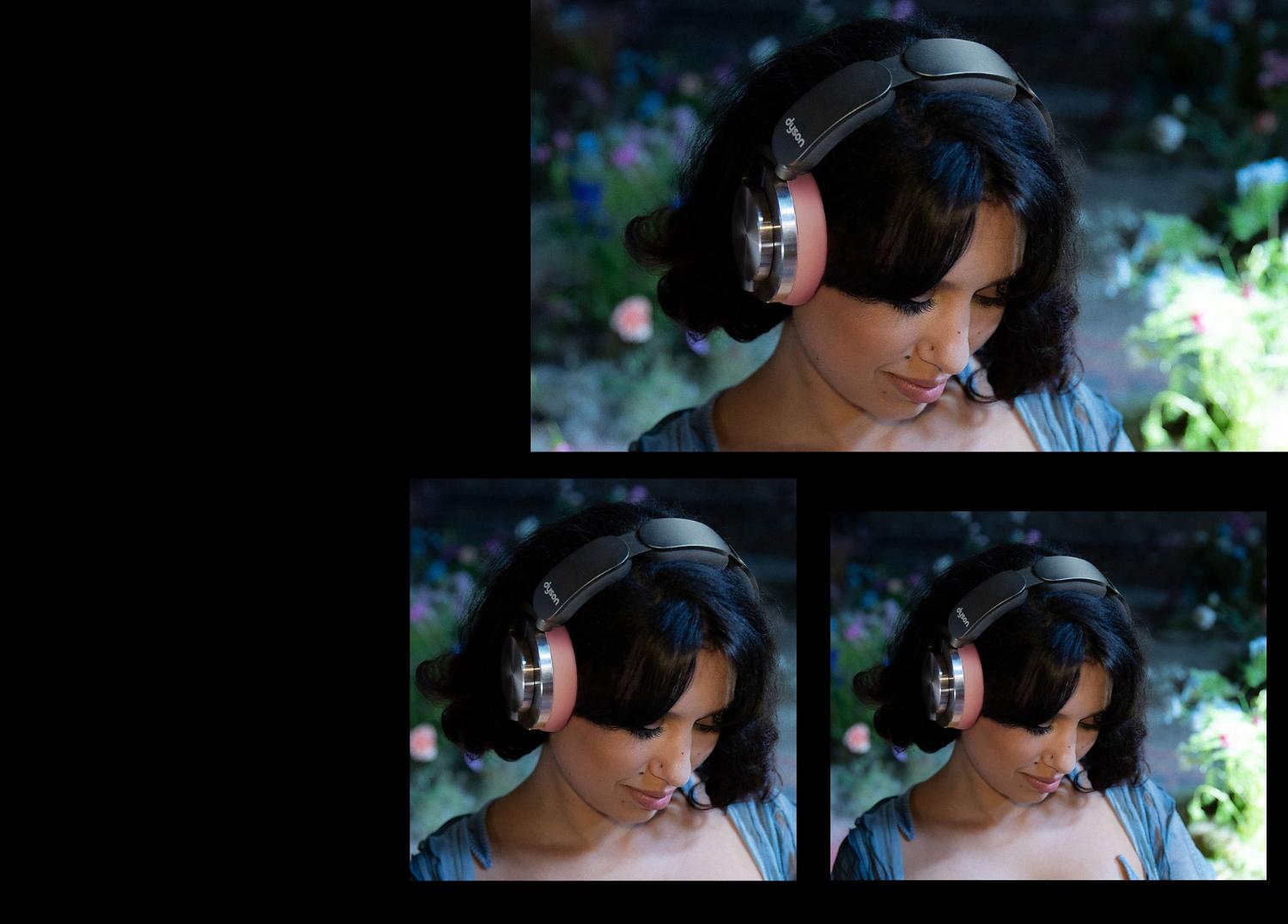 RAYE wearing Dyson OnTrac headphones.