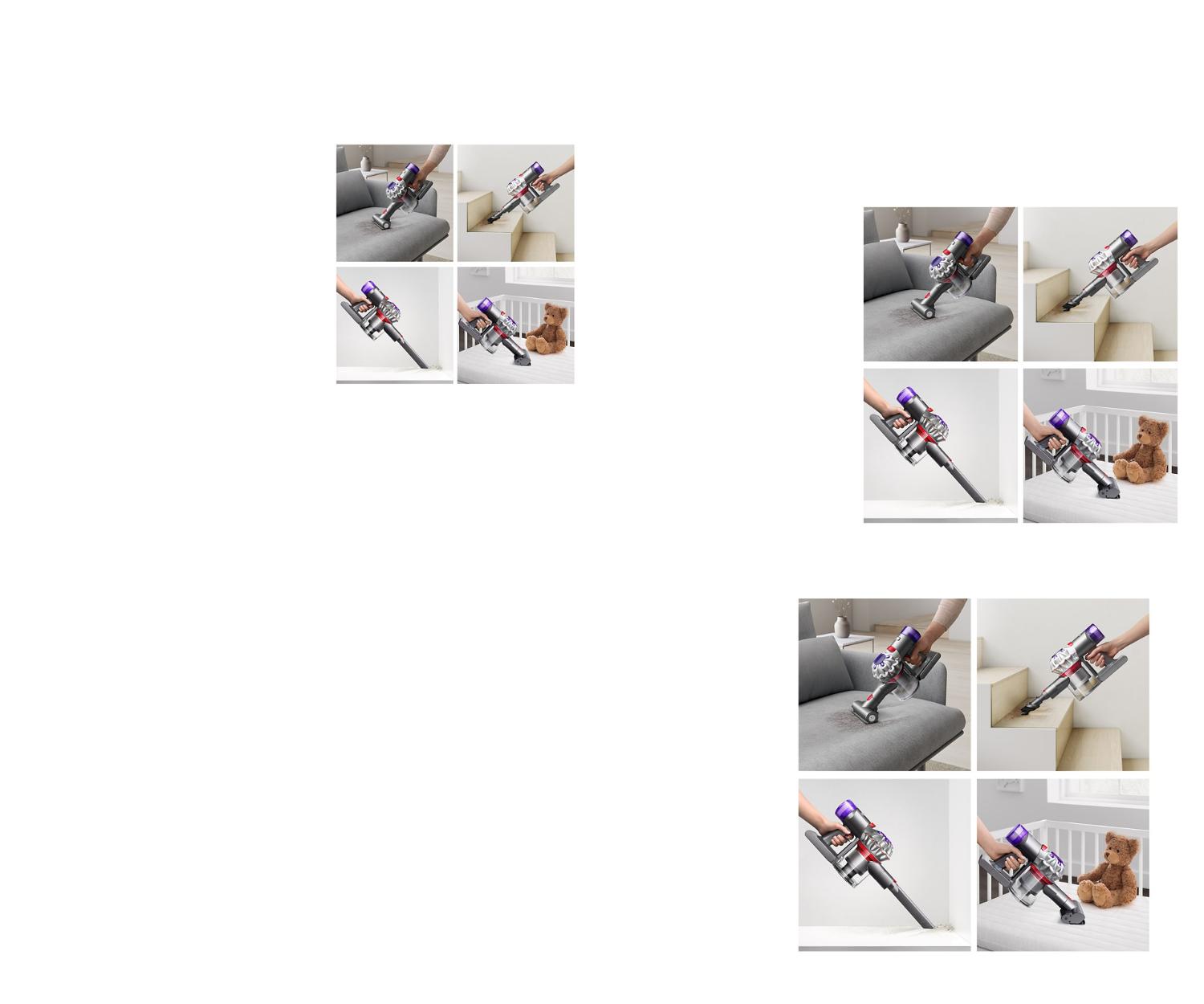 A Dyson Car+Boat vacuum cleaner is used in four different environments, making use of specialised tools.