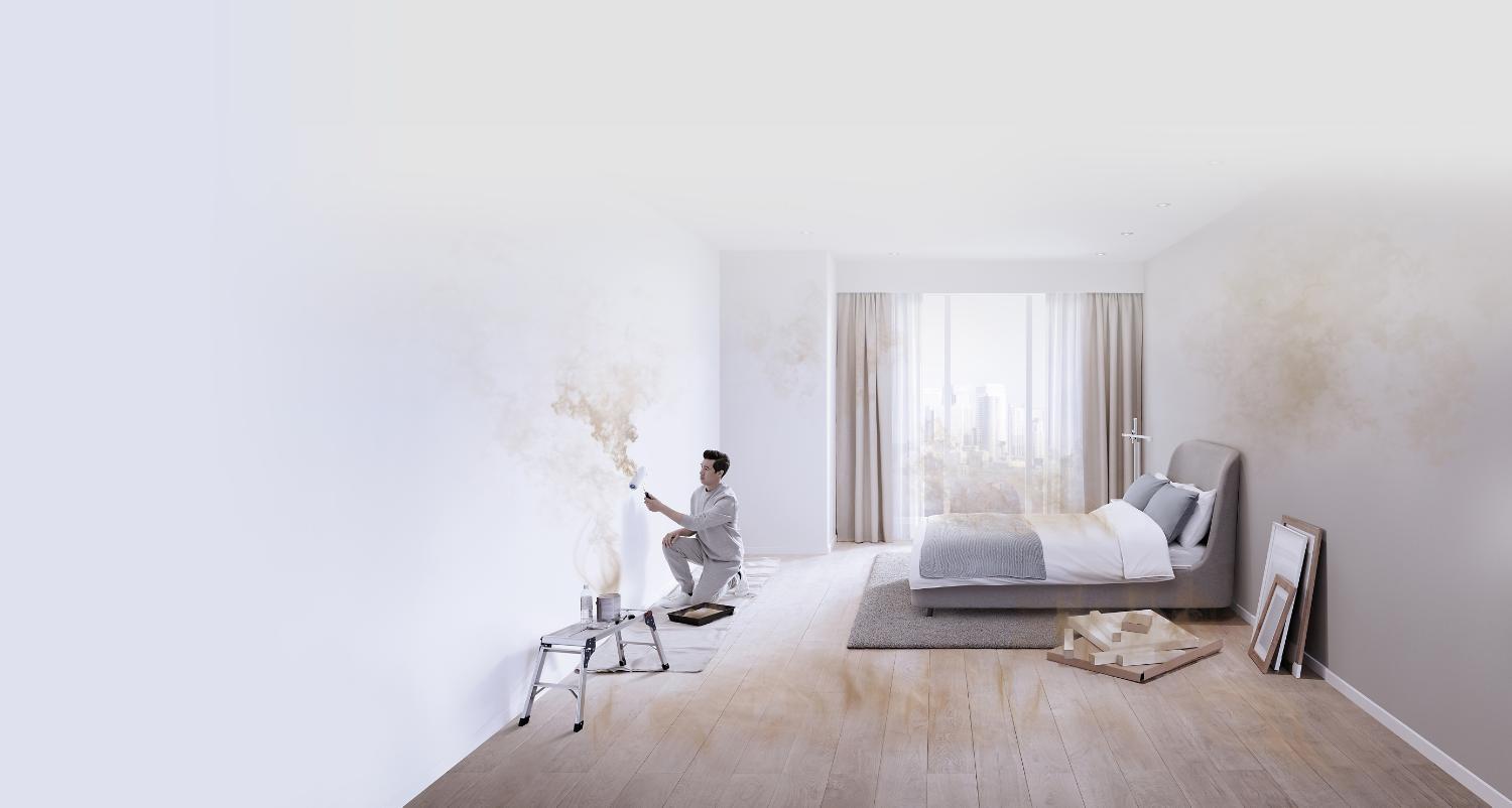 Les particules et les gaz polluent l'air lorsque de la peinture est appliquée